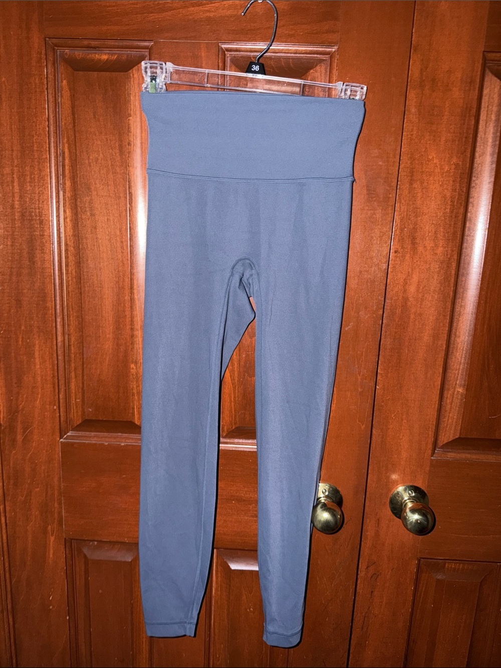 High Waist Leggings Wide Waistband Stretch Full Length Medium Blue Size S